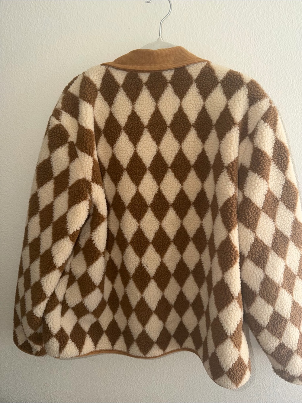Brixton Brown & Cream Diamond Sherpa Coat with Corduroy Trim - Picture 2 of 4